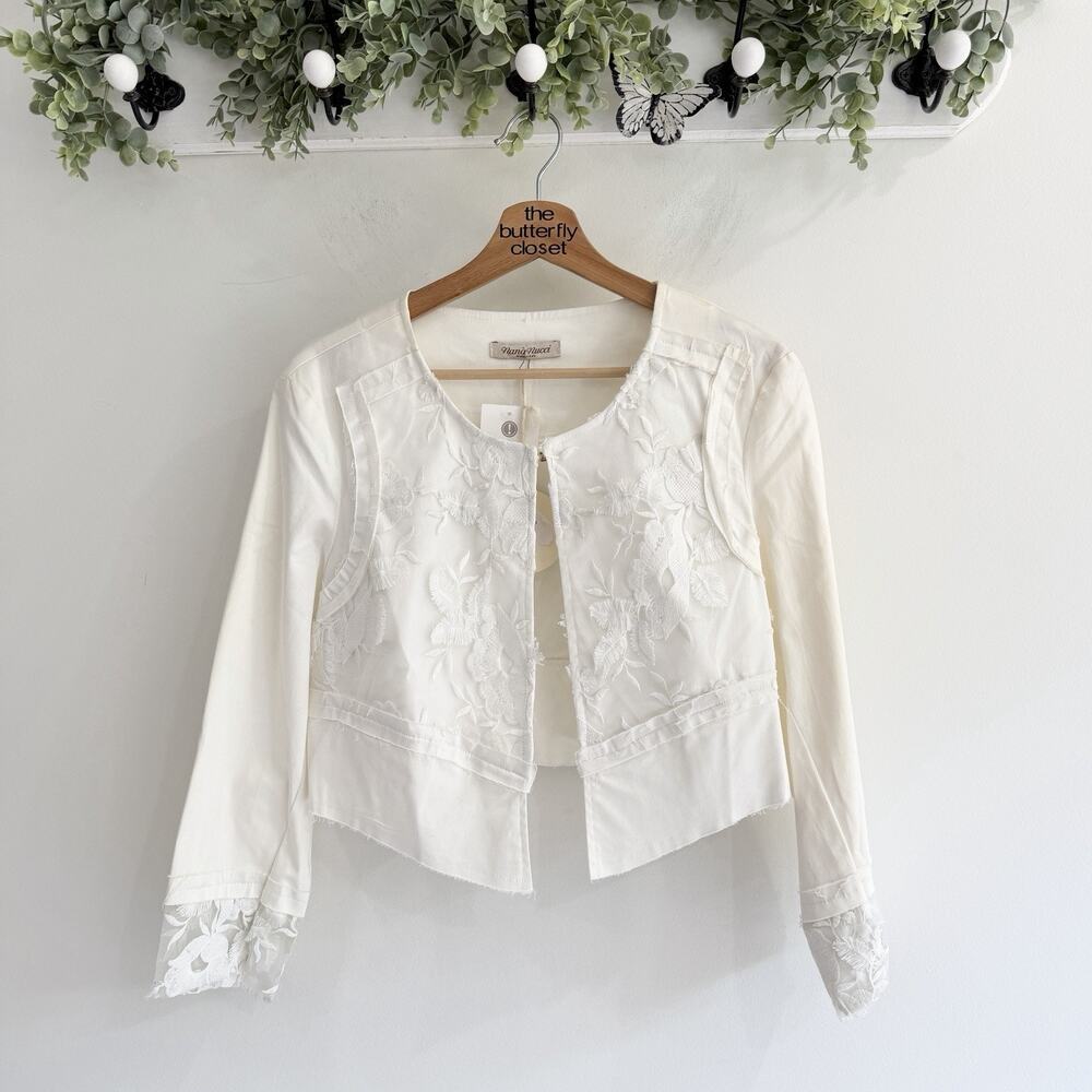 Nana Nucci cropped bolero jacket Ivory Lave Embroidered Made In Italy New lw
